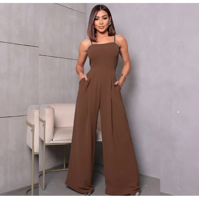 Macacão Pantalona | Tecido Duna, Alça Regulável