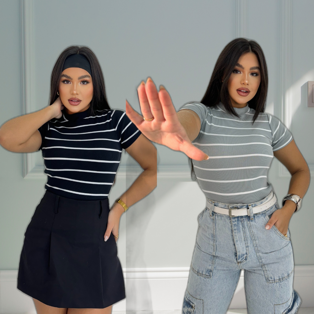 Blusa Listrada Canelada | Camiseta Versátil