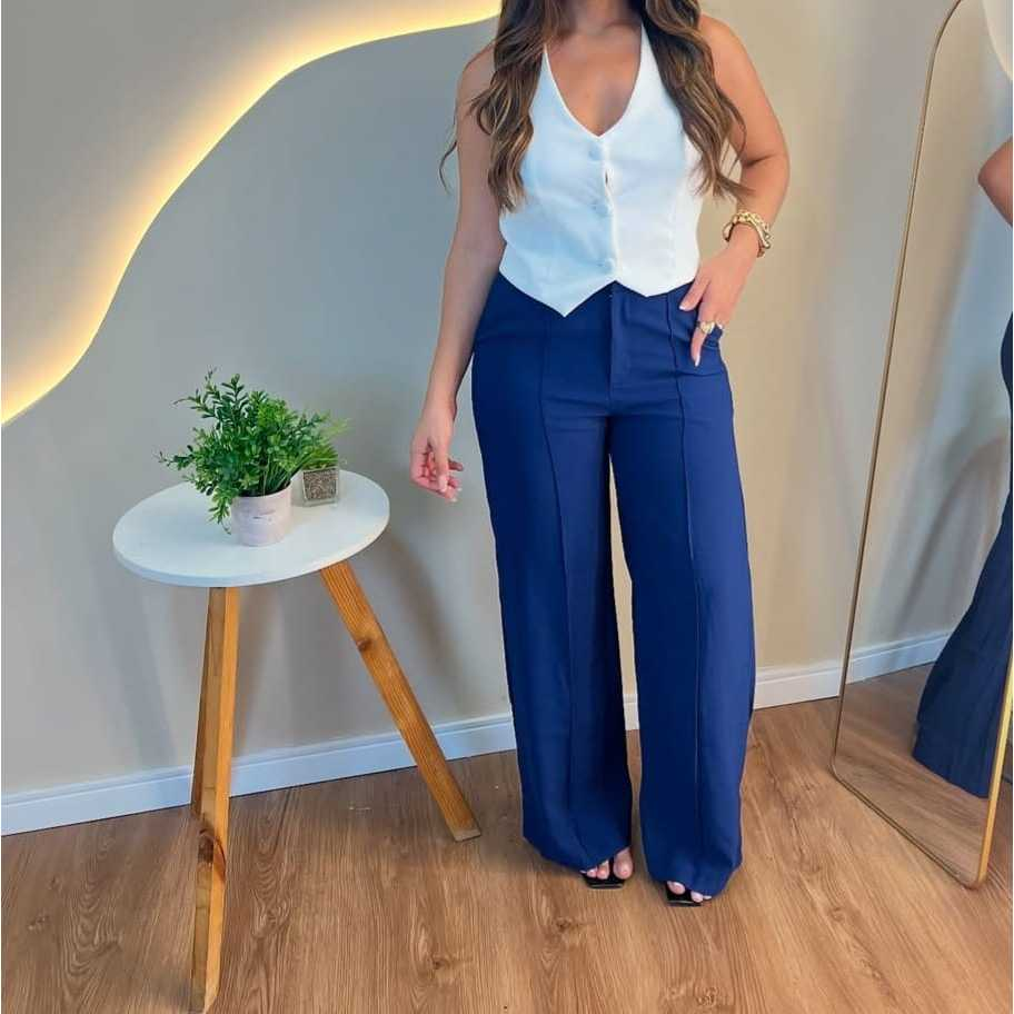 Calça Feminina Pantalona Forrada Duna com Botão