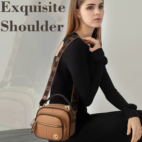 Classic Multifunctional Compartments Adjustable Wide Shoulder Strap Leather Crossbody Bag