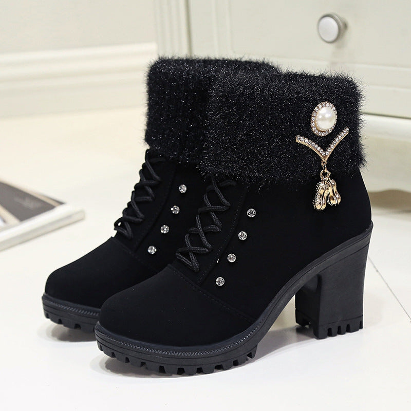 AuraGlide Glamour Boots | Rhinestone Embellished Knit-Cuff Dress Boots
