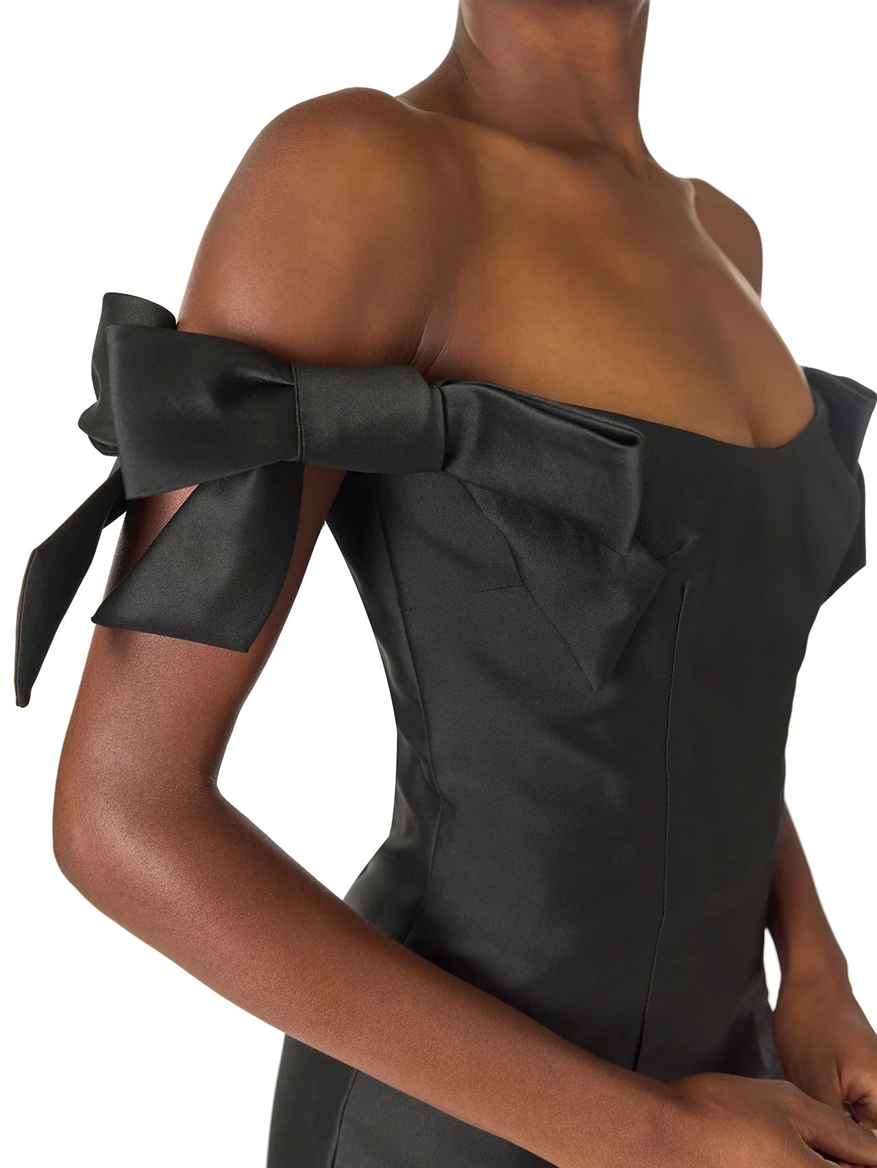 Bow Sleeve Off-Shoulder Midi Dress – Sleek, Feminine Elegance