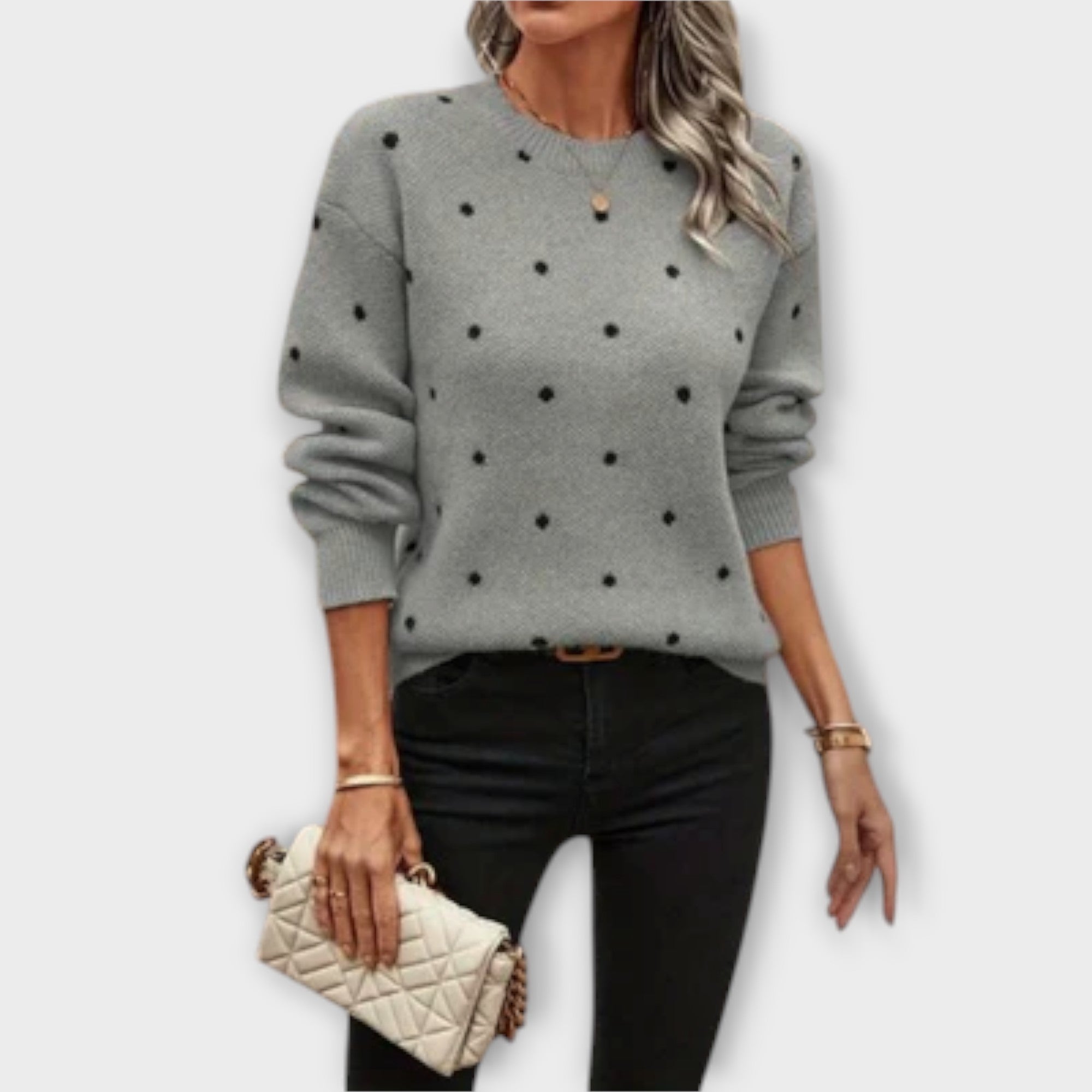 Ava - Comfortable knitted sweater with long sleeves and polka dot pattern