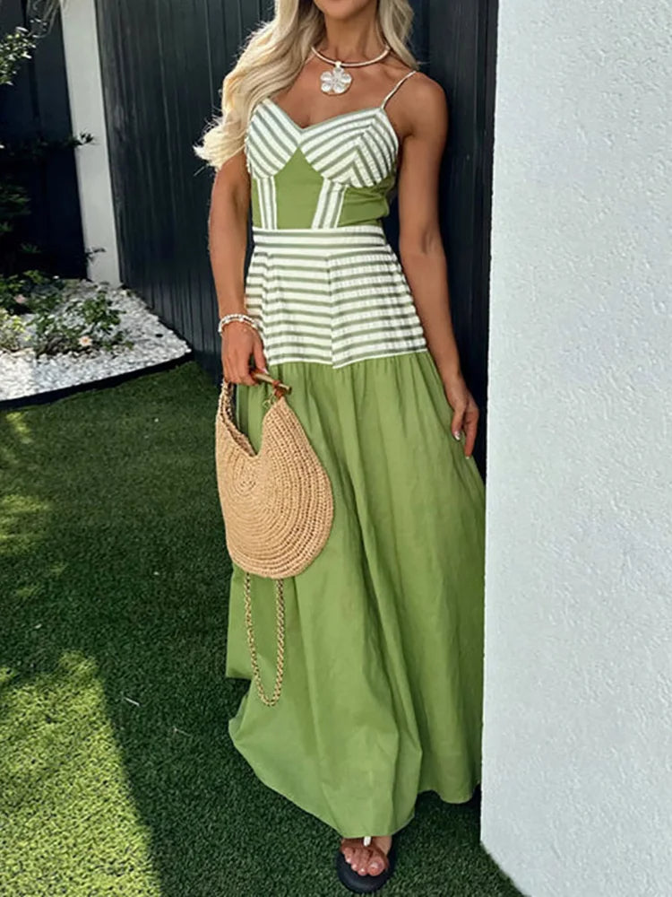 Luna Patchwork Maxi Dress – Backless Summer Elegance