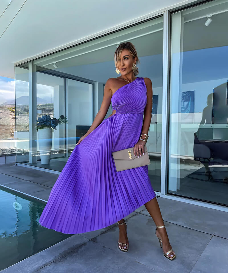 Marjorie - Elegant One Shoulder Midi Dress