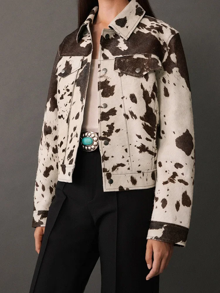 Cow Print Faux Fur Shirt-Style Jacket