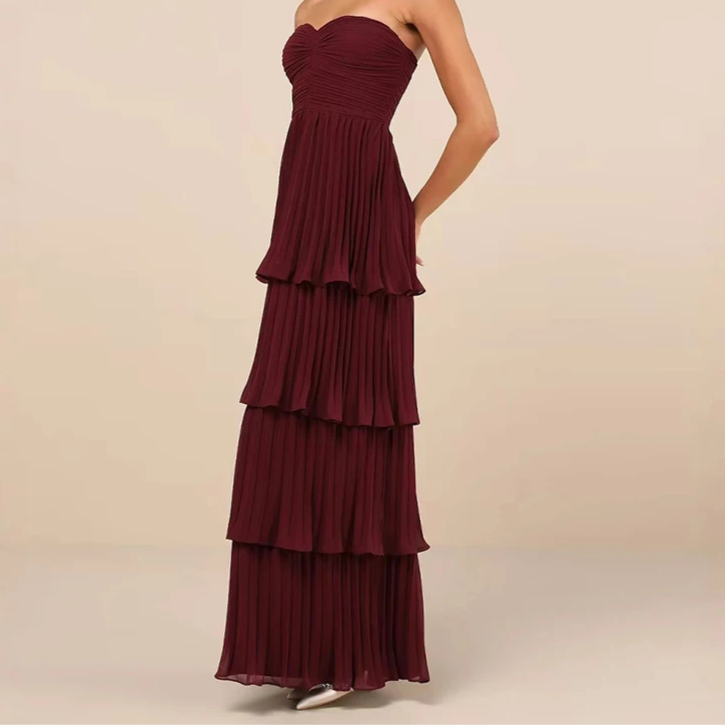 Plum Purple Strapless Tiered Maxi Dress