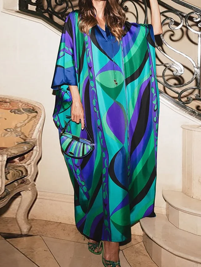 Psychedelic Swirling Iride Satin Kaftan