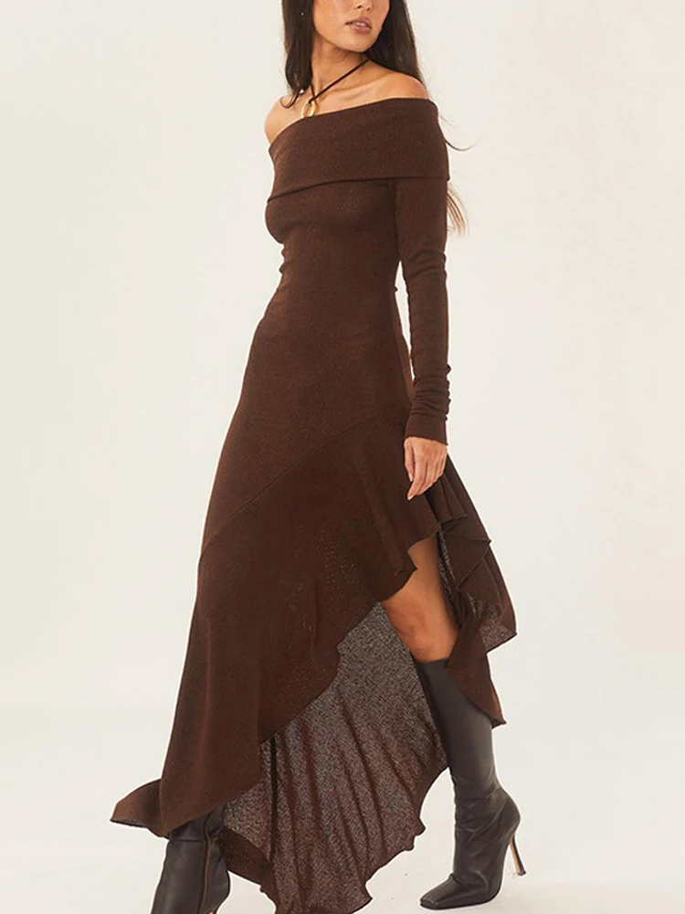 Alisa Off-shoulder Flare Midi Knit Dress