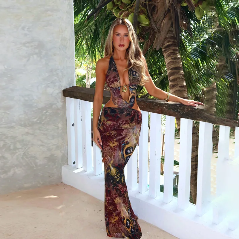 Isla Breeze Lace-Up Maxi Dress