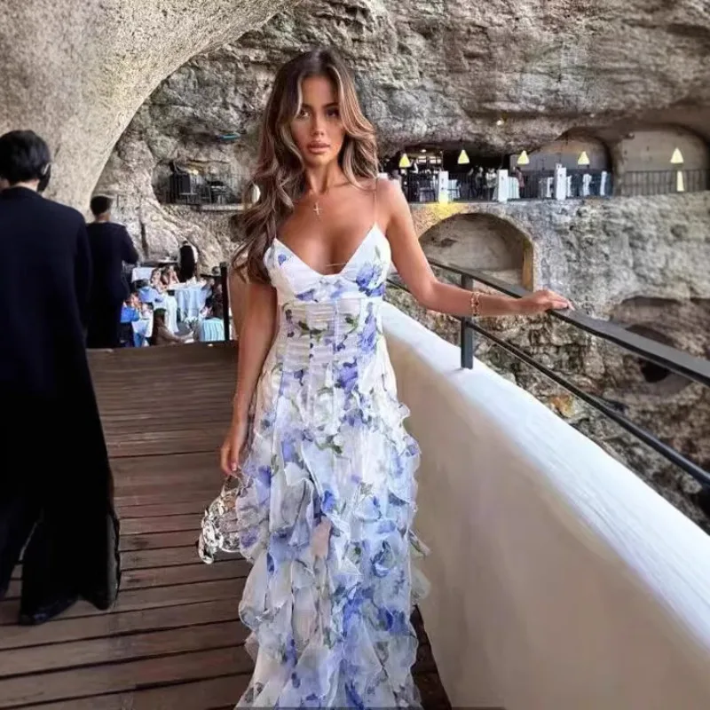 Alxia Ruffle Sheer Maxi Dresse