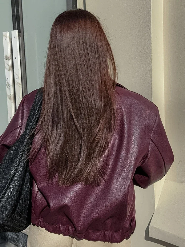 Stylish Lapel Leather Biker Jacket