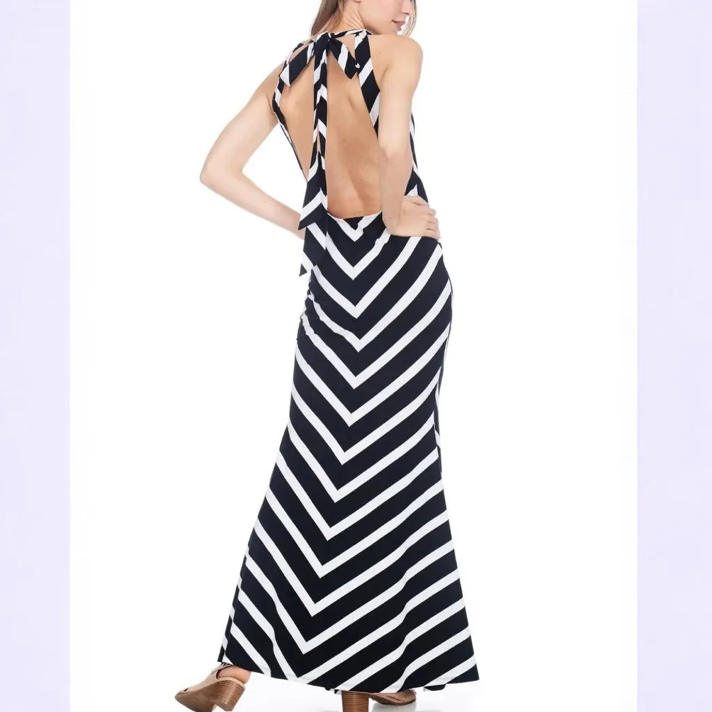 Mono Fluid Stripe Maxi Halter Dress