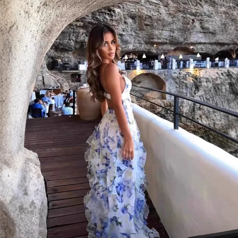 Alxia Ruffle Sheer Maxi Dresse