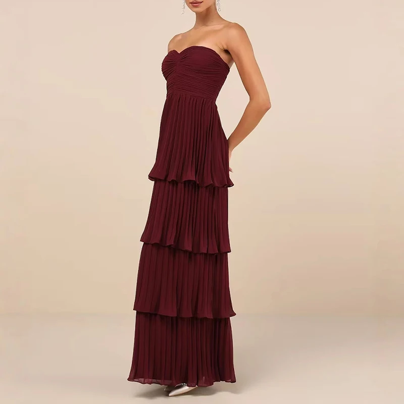 Plum Purple Strapless Tiered Maxi Dress