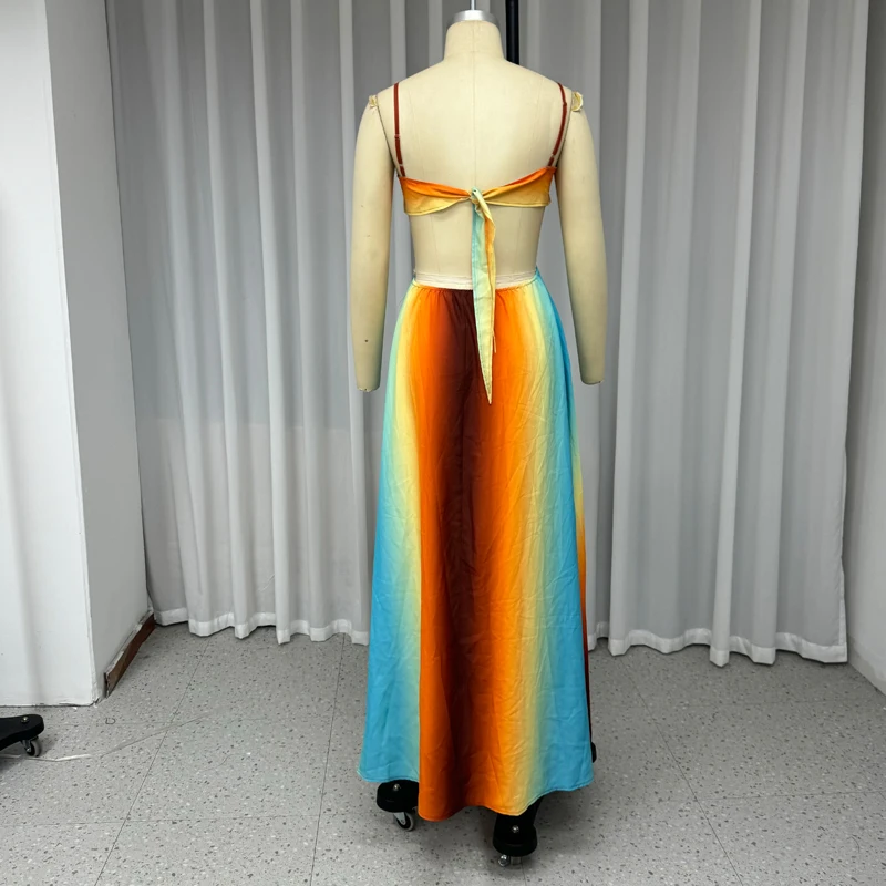 Saylor - Gradient Backless Sleeveless Sling Maxi Dress