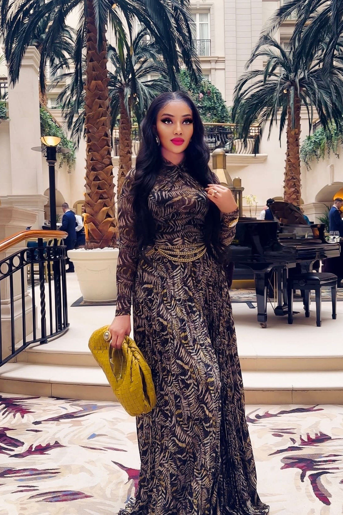 Brown Sheer Mesh Slim-Fit Maxi Dress