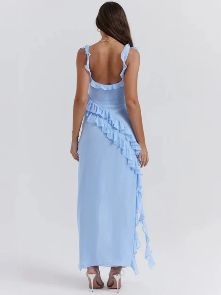 Amber Ruffle High-Slit Maxi Dress – Elegant Summer Statement Look