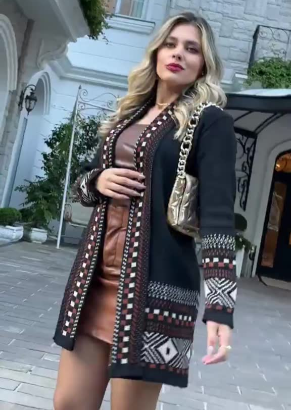 Cardigan Kinomo Feminino Luxo Tricot Rico Em Detalhes Tendência Elegante 2025 Blusa Feminina Trico