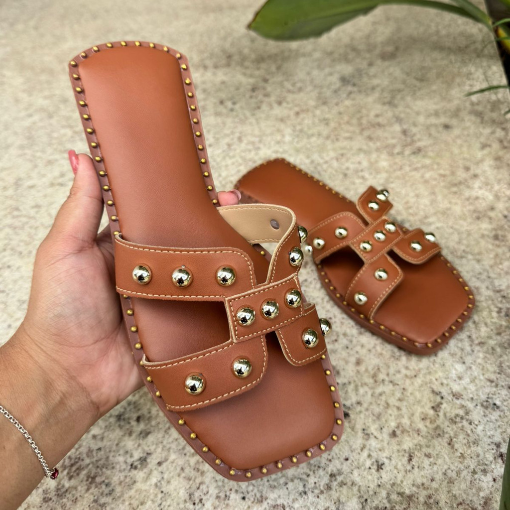 Sandália H Com Bolinhas Minimalista Elegante | Rasteirinha