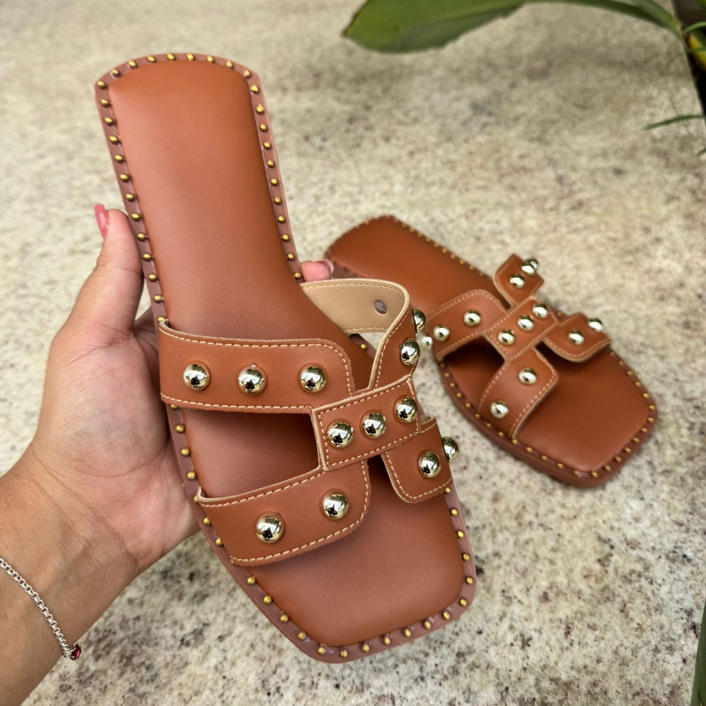 Sandália Chinelo Rasteirinha Feminina H Com Bolinhas Minimalista Elegante Moda 2025