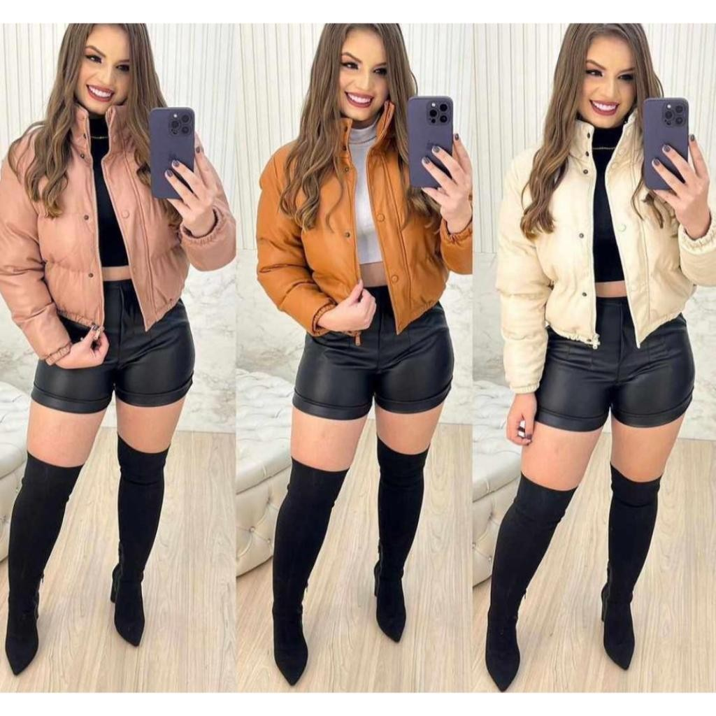 JAQUETA PUFER COM CAPUZ JAQUETA DE INVERNO FEMININA CASUAL JAQUETA EM PU