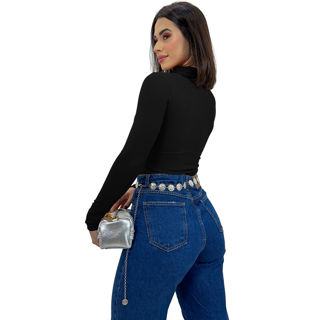 Body Feminino Cacharrel Gola Choker Alta Manga Longa Inverno Tendencia Para Mães 2025